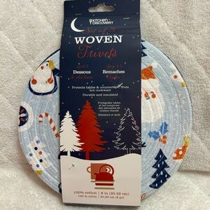 Kitchen Discovery Woven Christmas Themed Set of 3 Cotton Trivet NWT